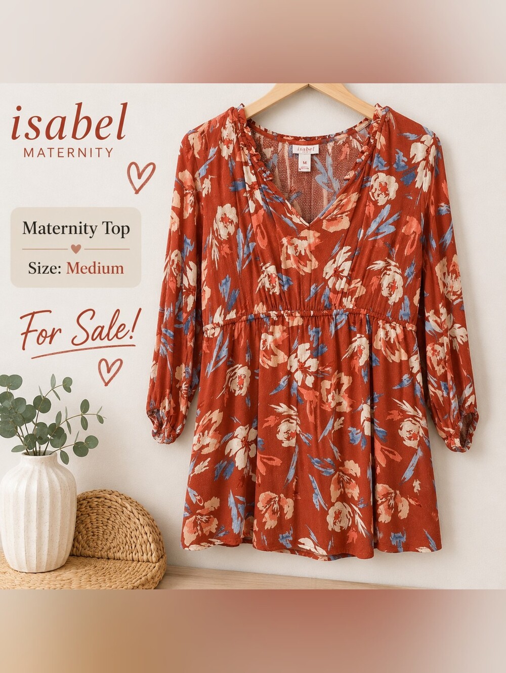 Isabel Maternity by Ingrid & Isabel Rust Floral V-Neck Maternity Blouse